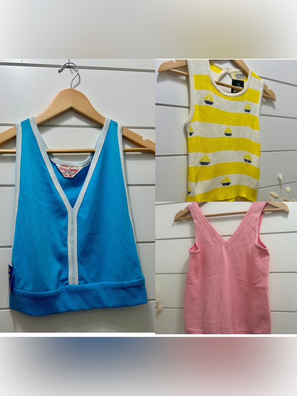 Lot of 3 Premium Vintage 70s Women’s Small Sleeveless Tops • Vibrant Colours